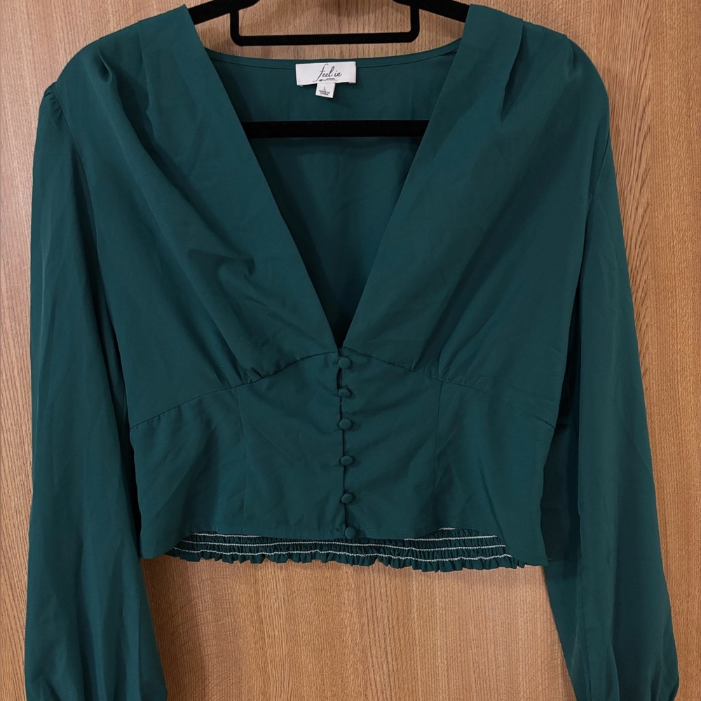 Chic Teal Blouse with Button Detail